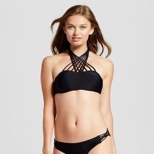 xhilaration black multi tie criss cross bathing suit top Size L